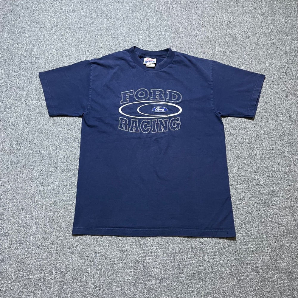 Vintage‎ Spike Sports Ford Racing T Shirt Large Navy Blue Embroidered 90s USA